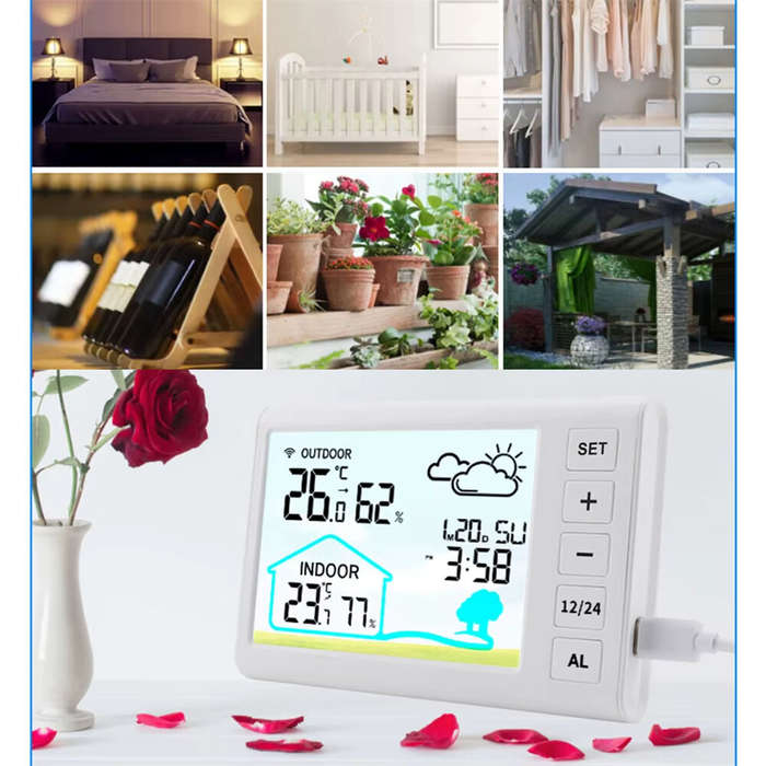 White - TS-FT006 Indoor Digital Thermometer and Hygrometer Mini LCD Wall Wireless Multifunctional Mi