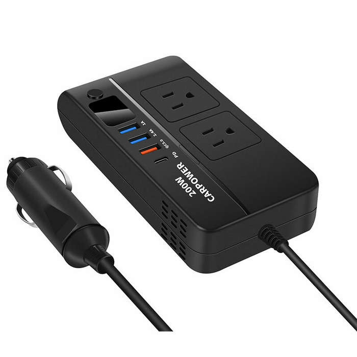 12V to 220V - Car Power Converter 200W 12V to 220V/110V Car Inverter with PD/QC3.0 USB Ports LED Dig