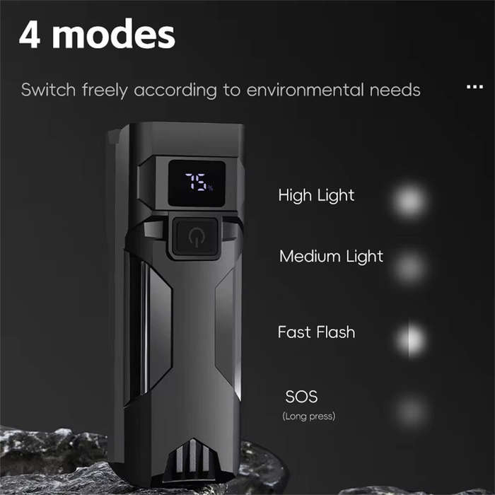 Black - WEST BIKING 400Lm Digital Power Display Bike Headlight Waterproof Type-C Charging Flashlight