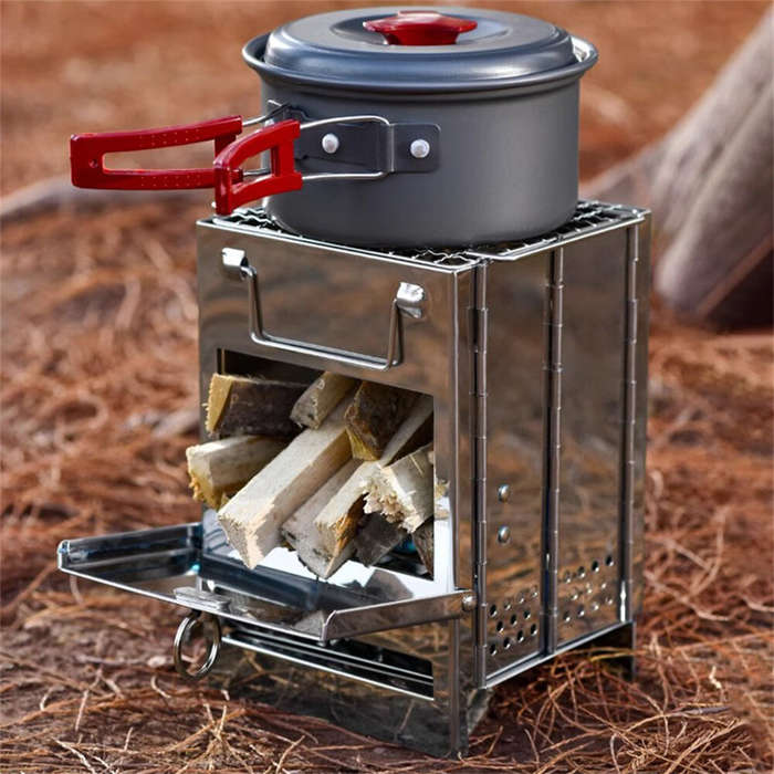 Silver - IPRee Folding Stainless Steel Oven Portable Wood Burner Camping Wood Stove Mini BBQ Grill C