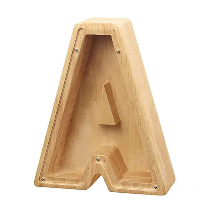 1pc Letter Shaped Piggy Bank Wooden Safe Saving Box Storage Organizer Save Money Transparent Window