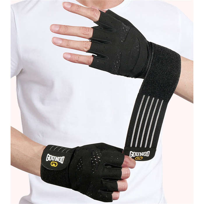 M - GOUNOD 1Pair Workout Half-finger Gloves Breathable Wear-resistant Extended Strap Fitness Sports