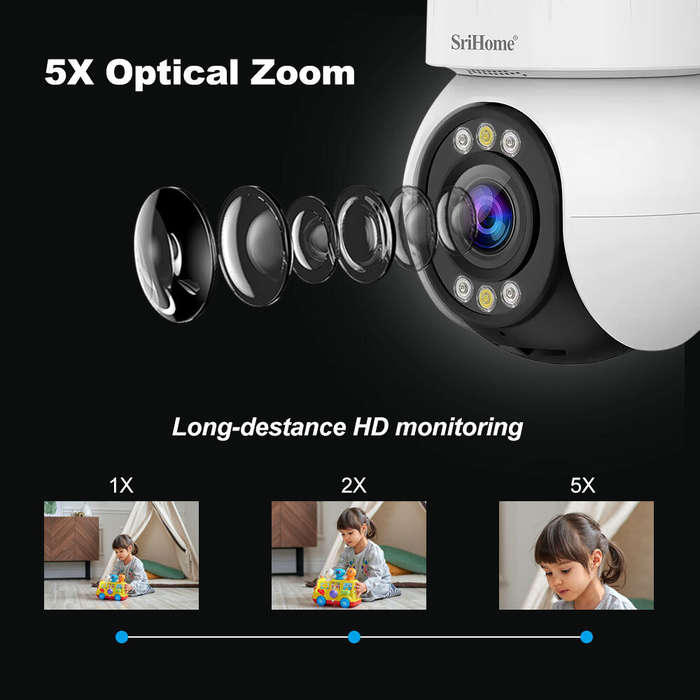 EU Plug - Srihome SH046 4MP 5G WiFi Indoor PTZ Camera 5X Optical Zoom Wireless Auto Tracking Night V