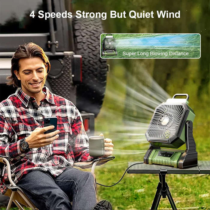 Yellow - Portable 4 Speed Camping Fan with Rechargeable Battery Cordless Outdoor Cool Ceiling Fan wi