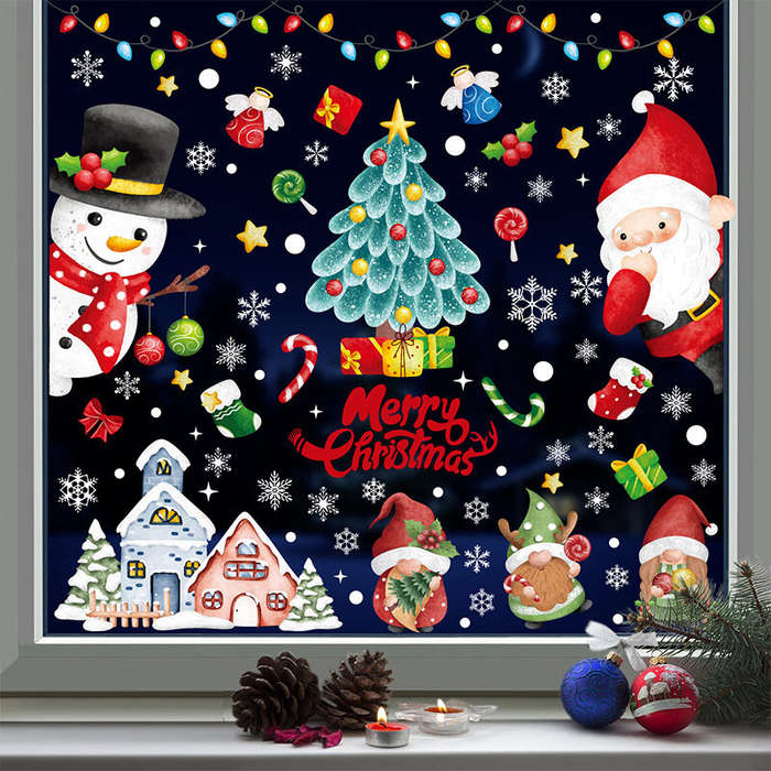 #1 - Christmas Static Window Stickers Festive Holiday Decoration Decals Hand-Painted Santa Claus Chr