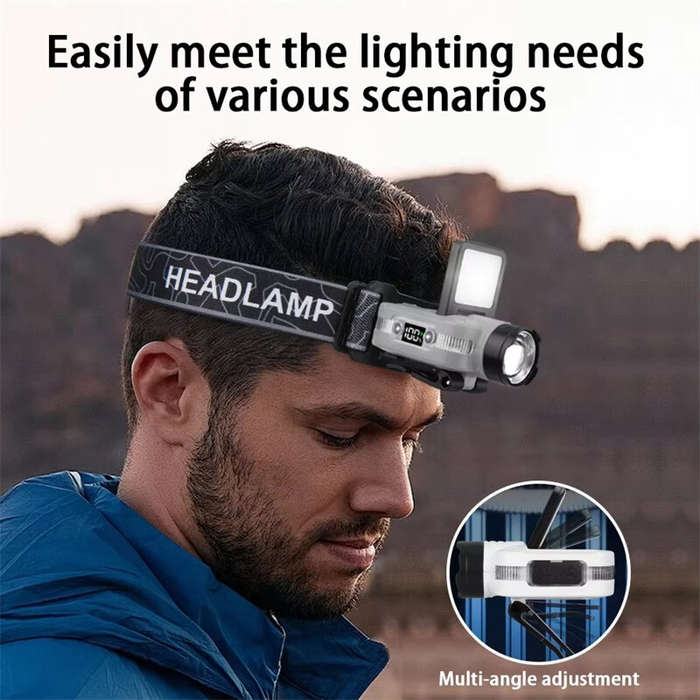 Yellow - COB+ LED Sensor Headlamp Clip Cap Light USB Rechargeable Head Flashlight Built-in Battery f