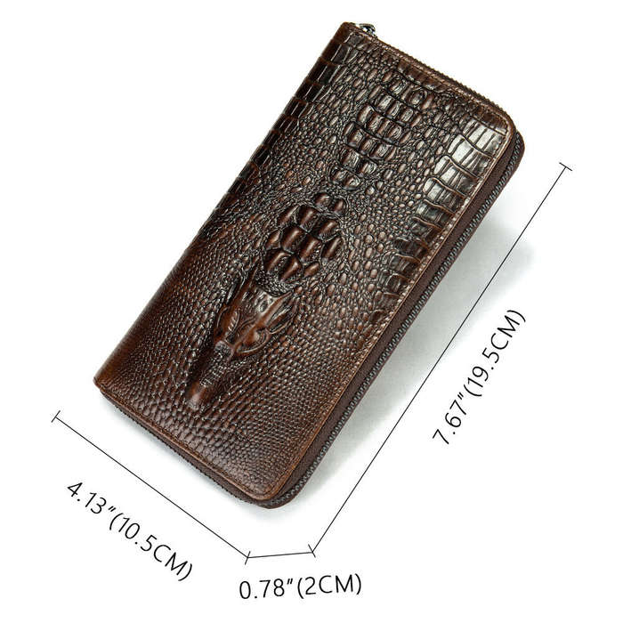 Black - Ekphero Crocodile Print Men's Genuine Leather Wallet RFID Blocking Long Card Holder Purse Mu