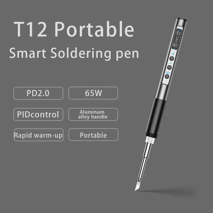 T12-I - PTS100 T12 PD 5-20V 65W Portable Electric Soldering Iron CNC Metal Body Temperature Adjustab