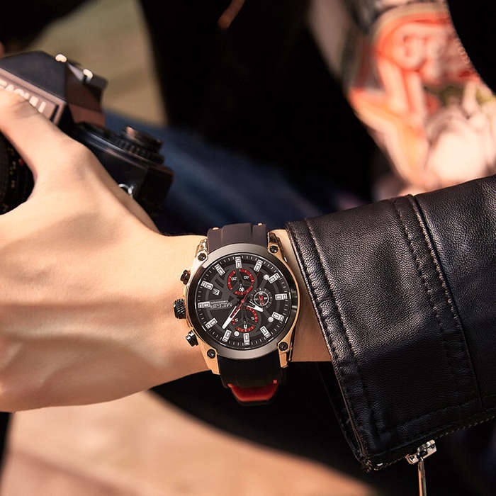 Black - MEGIR Men Chronograph Quartz Watch with Date Luminous Hands, Sport Wristwatch Silicone Strap