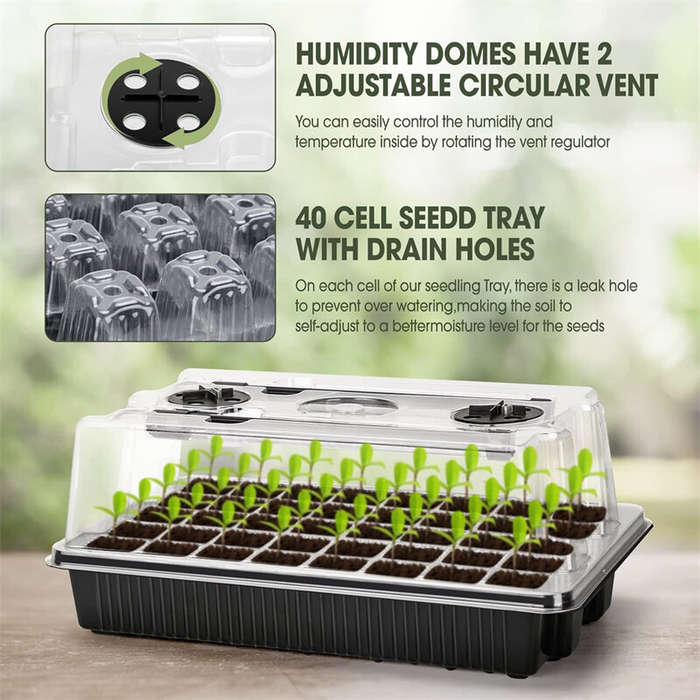 Seed Starter Tray with Grow Light 40 Cells Seed Starter Kit with Humidtiy Dome Seedling Starter Tray