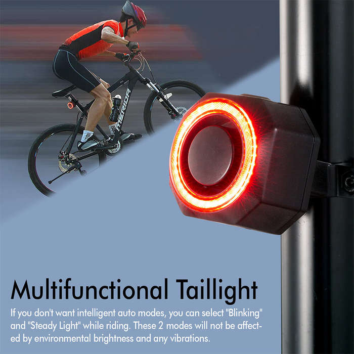 Black - BIKIGHT Smart Brake Sensing Bike Taillight 700mAh Battery Alarm Rear Light 4 Light Modes USB