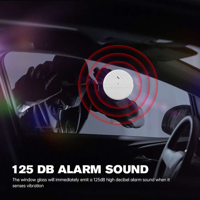 Black - Wireless Door Window Vibration Sensor Alarm 125dB Glass Breakage Anti-theft Sensor Easy Inst