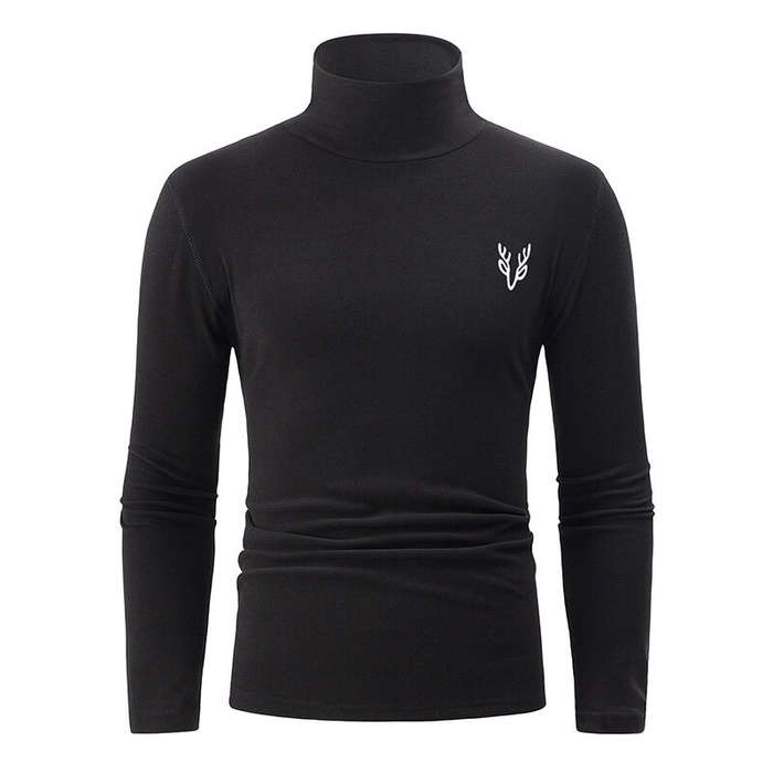 2XL - TENGOO Men's Black Fleece Turtleneck Warm Base Layer Shirt In Autumn Winter Casual Comfortable