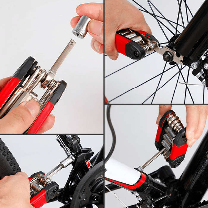 Black - 16 In 1 Bicycle Multitool Repair Tool Kit With Bike Tire Levers Hex Wrench For Road Mountain