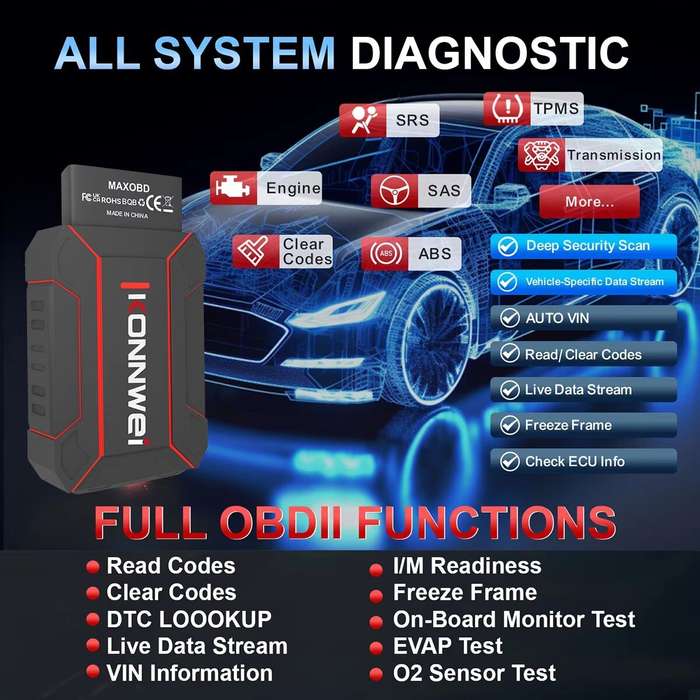 Black - KONNWEI MAXOBD Full Car System OBD2 Scanner Diagnostic Tool for iOS Android Code Read Engine