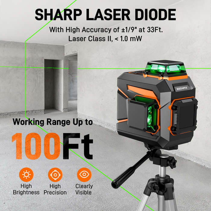 EU Plug - GOCHIFIX 2x360 Laser Level Leveling Green 360 Self Line Laser Level Tool Wall Suction Stan