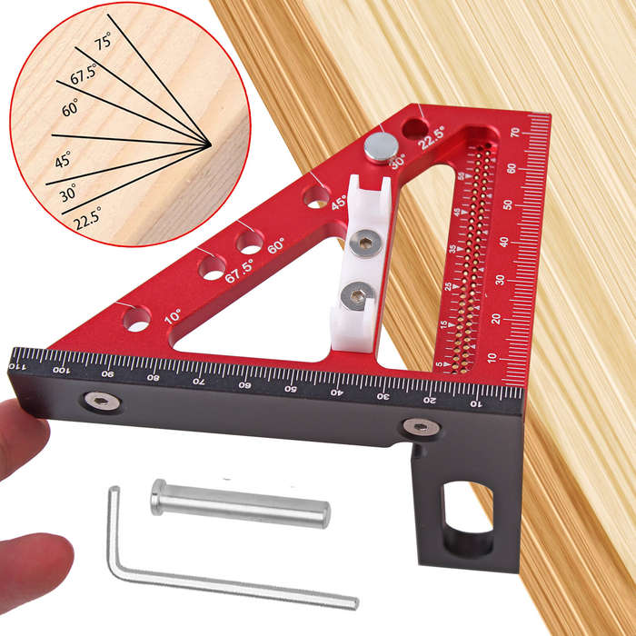 Red - Carpenter 3D Multi-angle Measuring Ruler Square Ruler Hole Scribing Ruler Woodworking Scriber