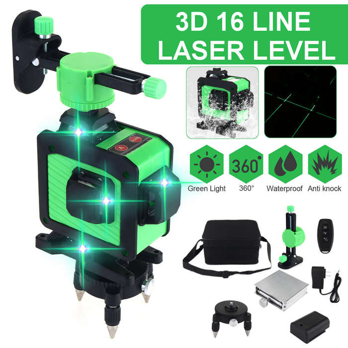 EU Plug - 16 Line 360 Horizontal Vertical Cross 3D Green Light Laser Level Self-Leveling Measure Sup