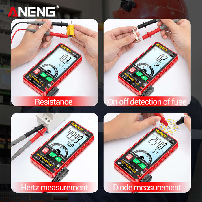 Red - ANENG 616 Large Screen Backlight Digital Multimeter 6000 Counts Ultra thin Intelligent AC DC V