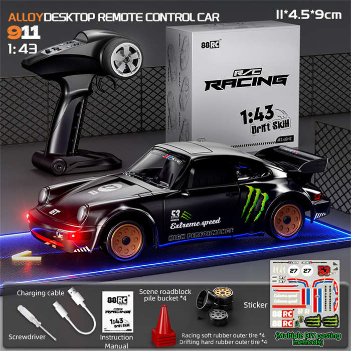 Orange - 88RC 911 RTR 1/43 2.4G 4WD Drift RC Car Gyro Alloy Body Shell Desktop Full Proportional Min