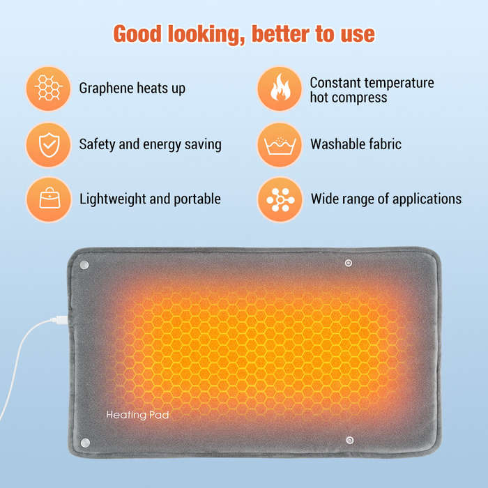 Grey - Graphene Heating Pad Intelligent Constant Warmth Hand And Leg Warmer Waist And Back Hot Compr