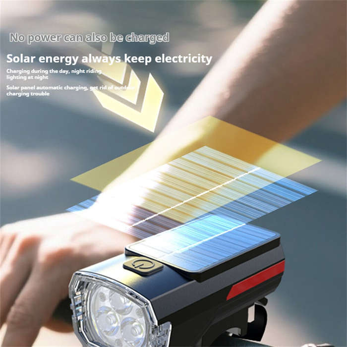 Black - BIKIGHT Solar Rechargeable LED Bicycle Headlight Anti-glare Type-C Charging Waterproof Bike