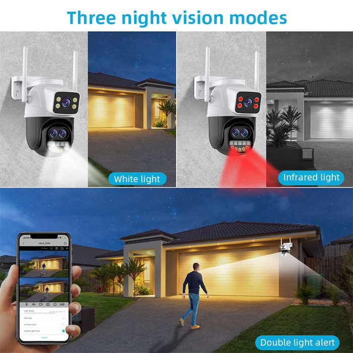 Black/White - Three Lens 9MP HD 8X Zoom Security Camera WiFi Outdoor IP66 Waterproof Human Detection