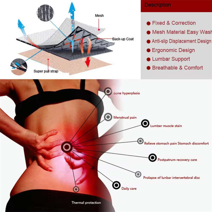 XL - KALOAD Heating Waist Belt Steel Plate Warm Heating Lower Back Supports Waist Brace Support Belt