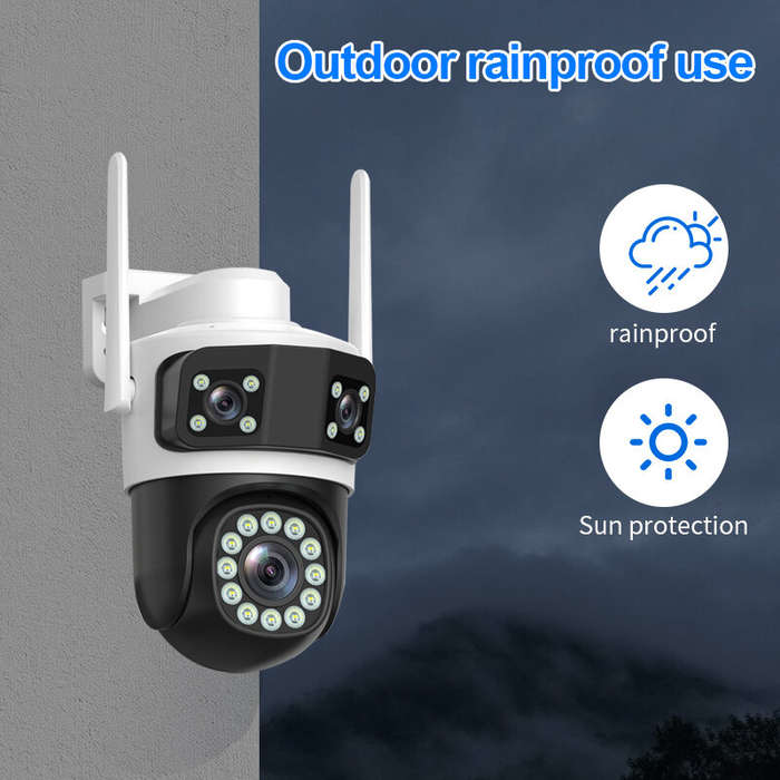 EU Plug - Guudgo 6MP Ultra HD WIFI IP Camera Triple Lens Full Color Night Vision Waterproof 355 Pan