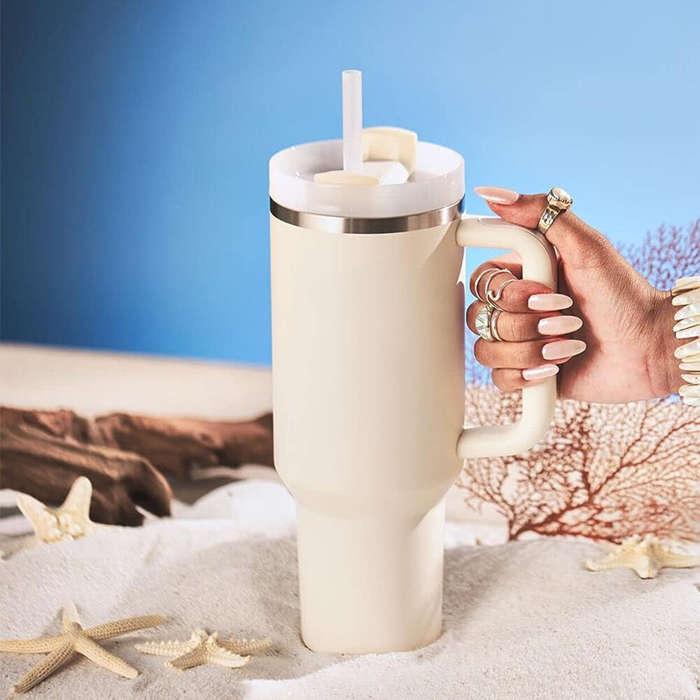 Pink - 40oz Stainless Steel Vacuum Insulated Tumbler with Handle Straw Lid and Straw for Water Iced