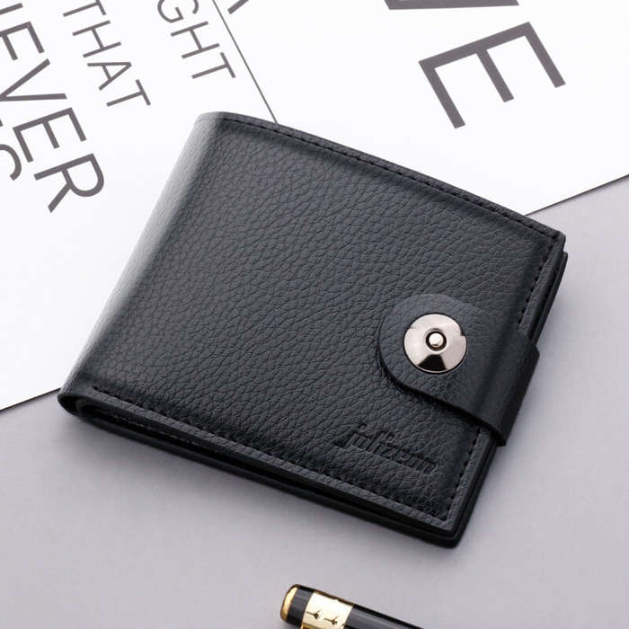 Light Brown - Men's Sleek Compact Wallet with Magnetic Closure - Fashionable Soft Faux Leather, Mult