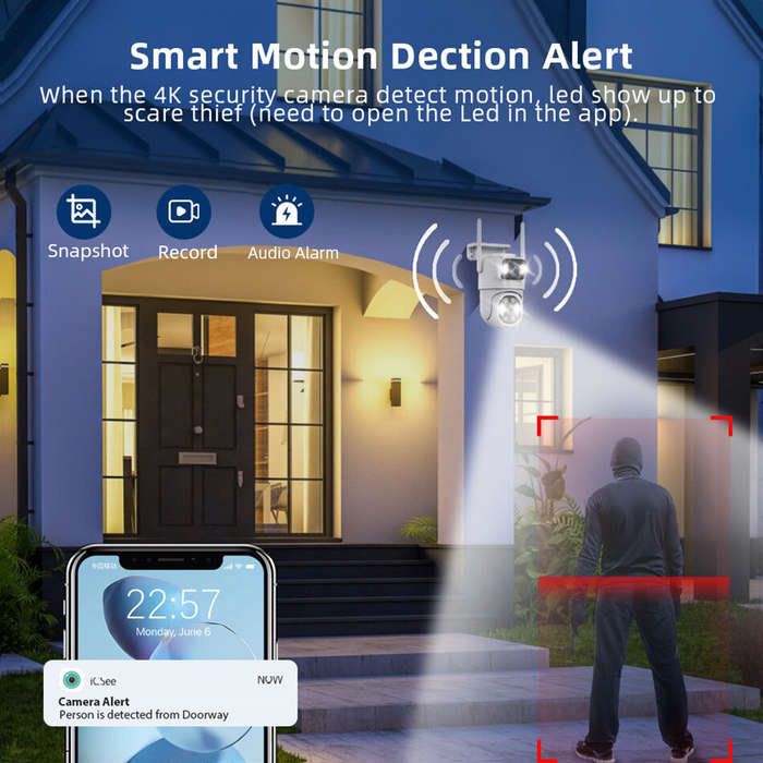 White - A30 3MP+3MP 5X Zoom Dual Lens PTZ Security Camera Wireless Outdoors Smart Motion Detection T