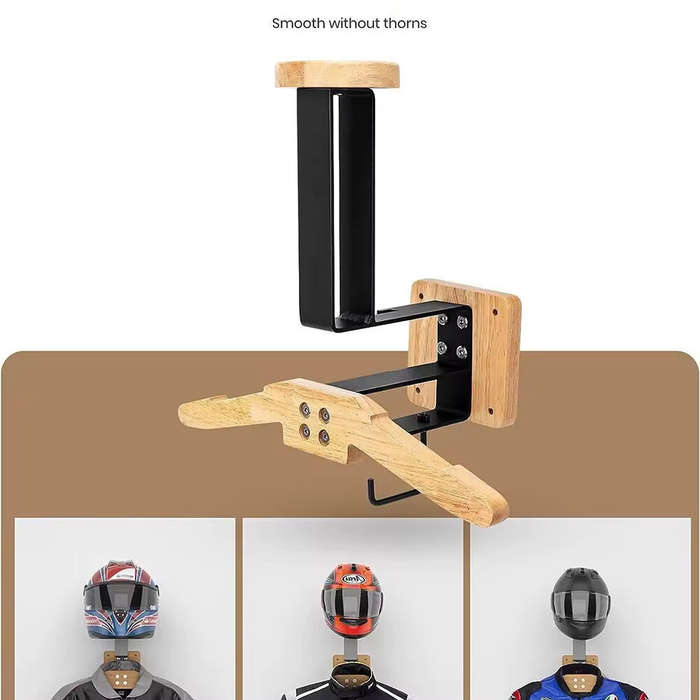 Black - Wooden Motorcycle Helmet Storage Rack Organizing Rack Cycling Equipment Solid Wood Hanger Wa