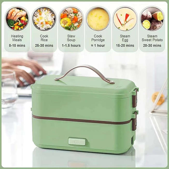 Pink - 2 Layer 300W Portable Electric Lunch Box Food Warmer for Travel Self Cooking Heated Lunch Box