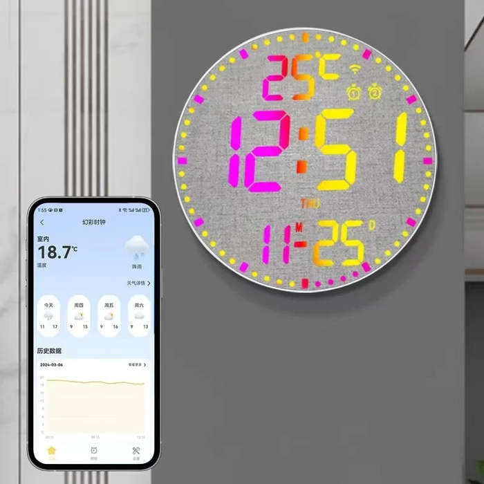 Type B - Tuya APP Smart Wifi Wall Clock RGB Calendar Clock Living Room Digital Wall Clock App Intell