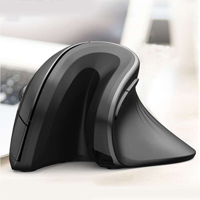 Black - T27 Vertical Wireless Mouse Rechargeable Silent Click 1200-3200 DPI Ergonomic USB 2.4G Optic