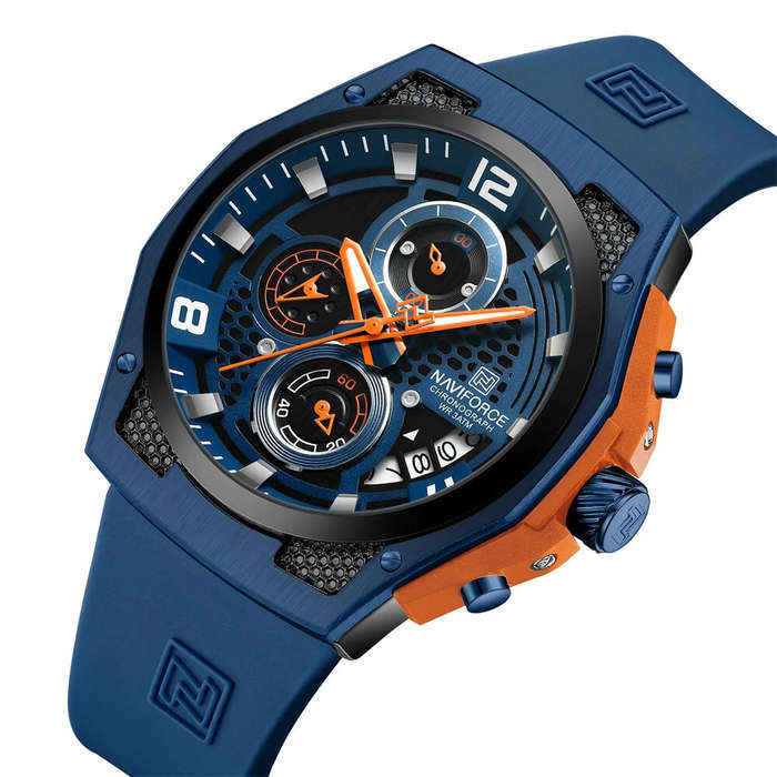 Blue - NAVIFORCE Men's Luxury Quartz Watch Waterproof Silicone Strap High Quality Sport Wristwatch f