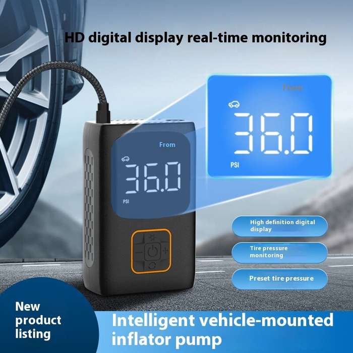Black - 150 PSI Portable Smart Car Air Pump Intelligent Cordless Digital Display Car Tire Inflation