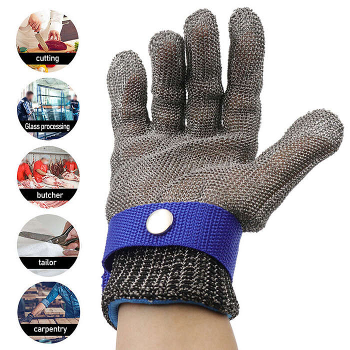 L-25cm - Stainless Steel Cut Resistant Glove Mesh Metal Glove Food Grade for Kitchen Cooking / Woodw