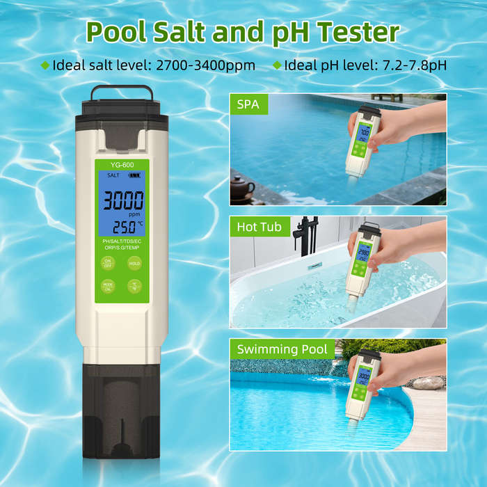 White - 7-in-1 Water Quality Tester YG-600 Digital pH Meter EC TDS Salt ORP Temperature Tester for A