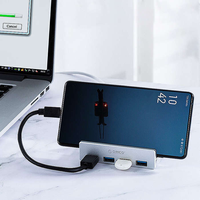Black - ORICO MH4PU-P 4 in 1 USB 3.0 Hub Docking Station USB Adapter with Power Supply 5Gbps Fast Da