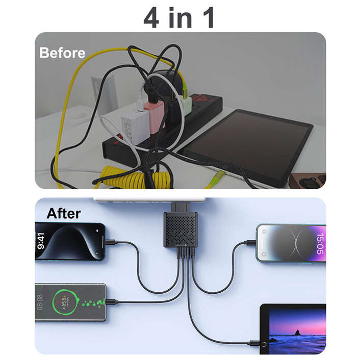 White & EU Plug - USLION BK303 100W 4-Port USB PD Charger 2USB-A+2USB-C PD QC3.0 Fast Charging Wall