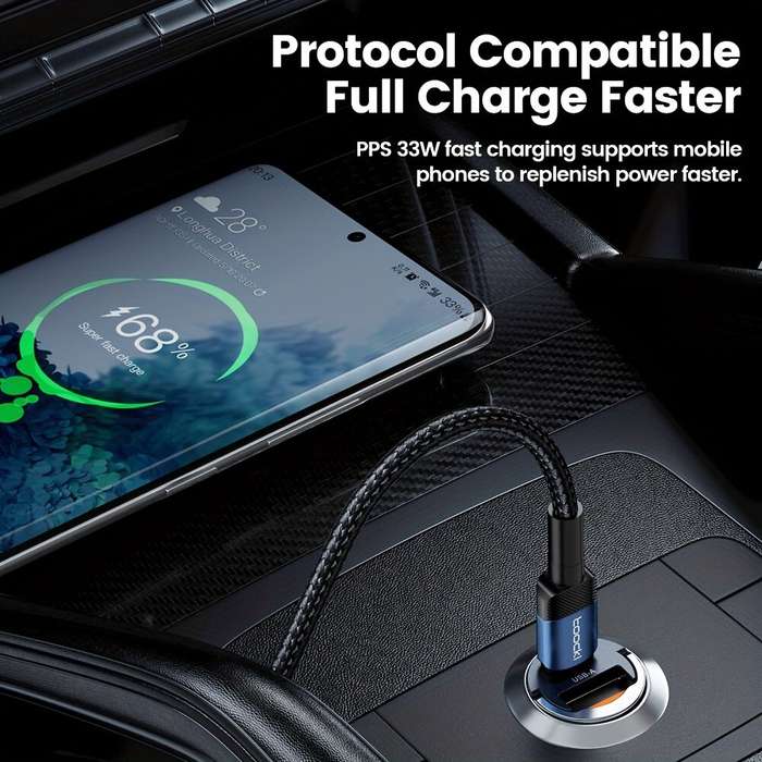 Black - Toocki 33W Car Charger USB-A+USB-C Dual Output Supports PD/QC3.0 Mini Ring Design for iPhone