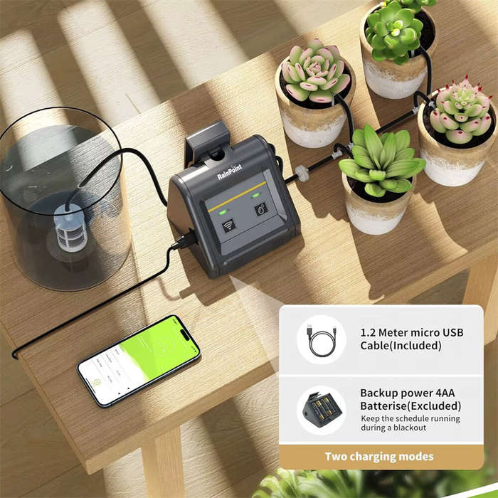 Grey - Rainpoint WIFI Intelligent Watering Device Double Pump Timed Automatic Drip Irrigation System