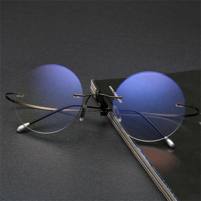 +150 - Vintage Round Rimless Reading Glasses UV protection Anti-blue light Presbyopia Eyeglasses wit