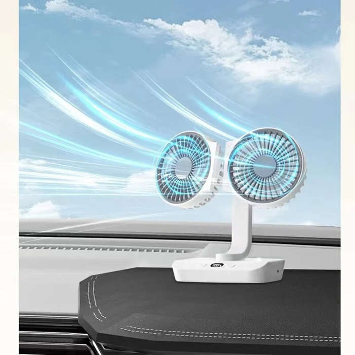 White - Double Head Desktop Oscillating Fan,360Rotation USB Rechargeable 4000mAh Battery Powered Por