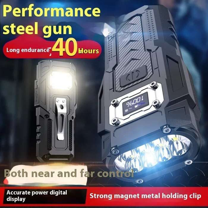 Black - High-Powerful Type-C Rechargeable Flashlight Super Bright Beam Distance Built-in Battery Por