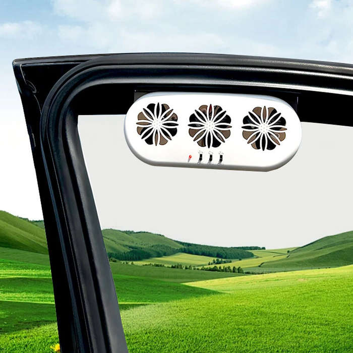 White - Solar Car Ventilation Fan Cool Circulate Air Reduce Heat Car Window Vent Fan Quiet Solar Exh