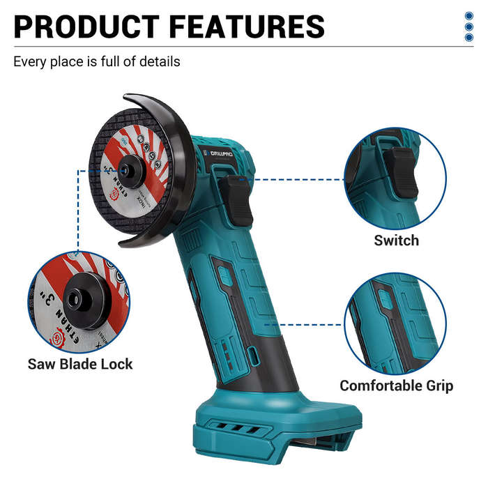 Blue - Brushless Motor Cordless Angle Grinder 20V 945W 0-19000 RPM Variable Speed 75mm Grinding Slic