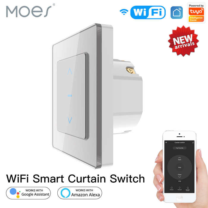 Black - WiFi Smart Curtain Switch Touch Design for Motorized Curtains and Roller Blinds work with Tu